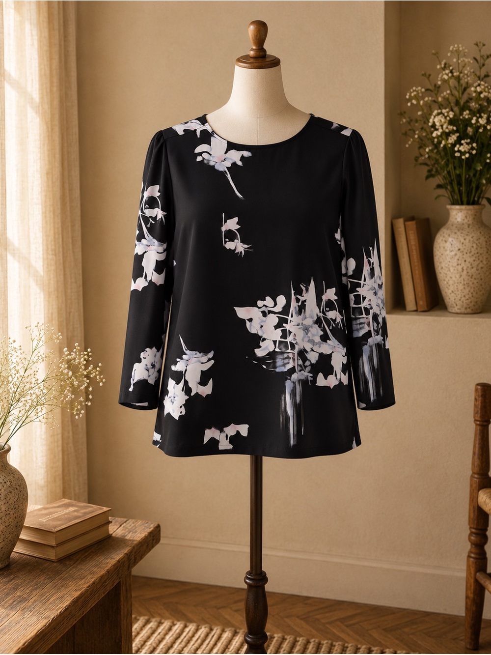 French Connection Floral Print Sheen Long Sleeve Blouse Size 6 NWOT